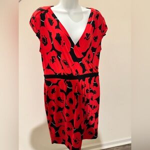 New York & Company Red and Black Sheath Dress with Flutter Cap Sleeves